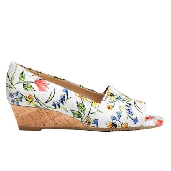 New! Aerosoles Textured Floral Print Cork Wedge Heel Comfort Slide On Shoes - Picture 3 of 7